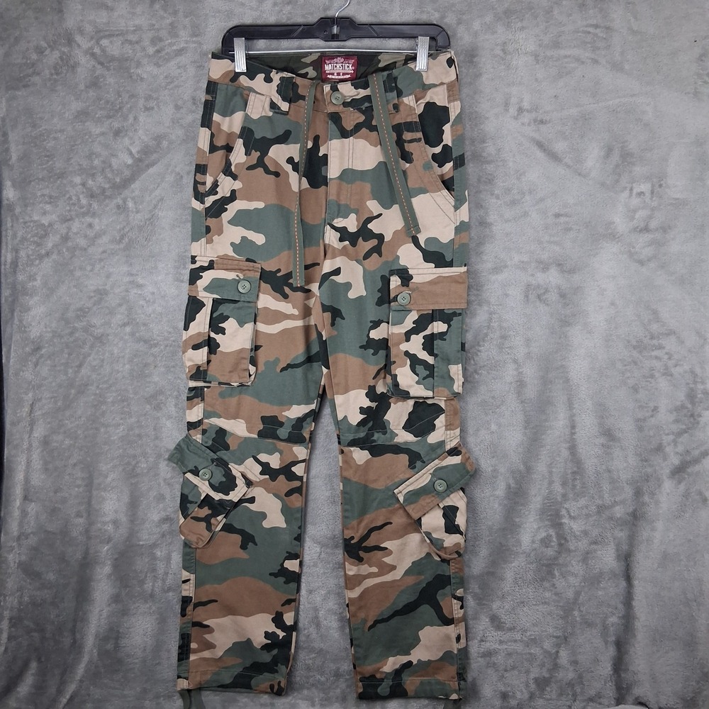 Matchstick Camo Cargo Pants Mens 30x30 Woodland Camouflage Multi Pocket Cotton